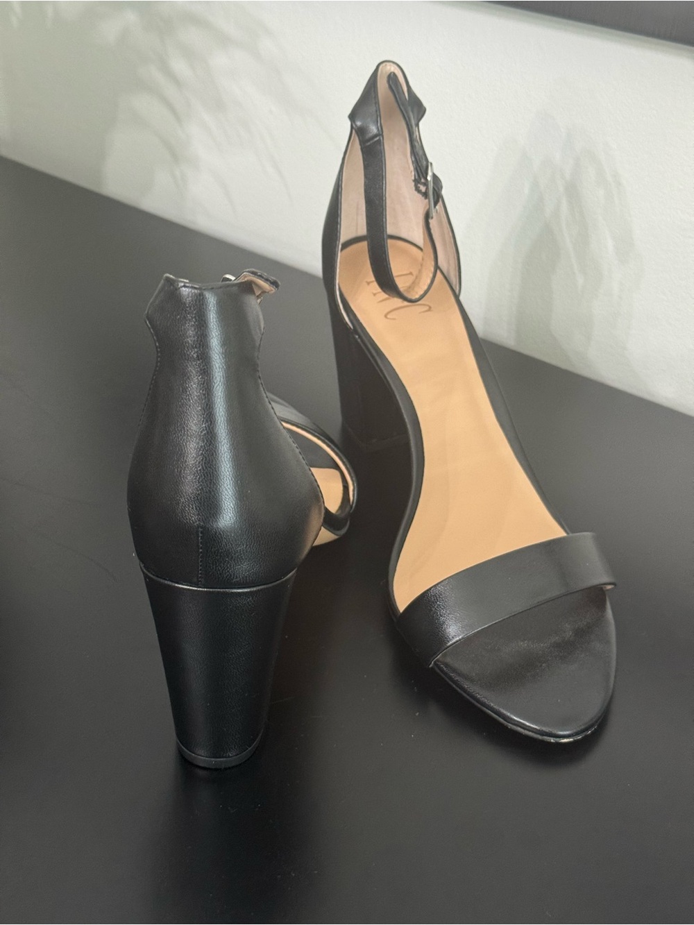 INC International Concepts Black Open-Toe Ankle Strap Block Heels